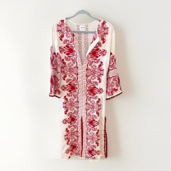 MISA Los Angeles Seva Tunic Dress Kaftan Size XS 0 2 Red White Embroidered NWOT - Picture 1 of 16